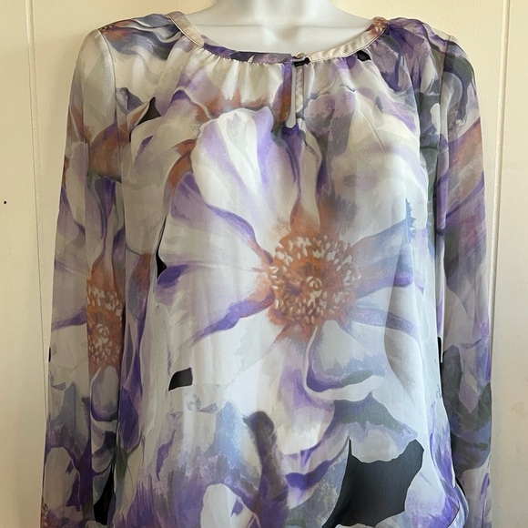 Jennifer Lopez Sheer Purple Floral Long Sleeve Blouse - Picture 1 of 2